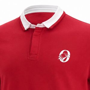 <b>Red</b> Rib Rugby Jersey Long Sleeve Polo Style Team Shirt Sports Uniform Athletic Wear Match Training Apparel Outdoor Game Clothing - Product Image 4