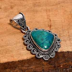 Pendentif en azurite naturelle, argent sterling 925, fait main, bijoux bohèmes, cadeau pour femmes et filles - Product Image 2