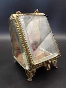 Vintage Gold Frame Glass Jewelry <b>Box</b> With Chain Lid For Necklace Ring Storage <b>Vanity</b> Desk Use - Product Image 3