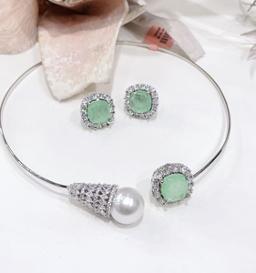 Charming Premium Quality <b>Silver</b> Plated Classic Designer <b>Necklace</b> <b>Set</b> with Earrings for Wedding Party Function Wear Collection - Product Image 2