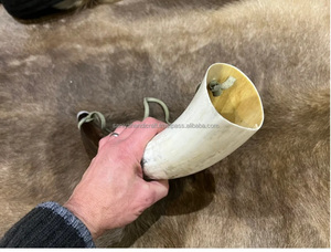 Corne de bœuf avec sangle en cuir, corne de vache véritable polie, style animal - Product Image 5