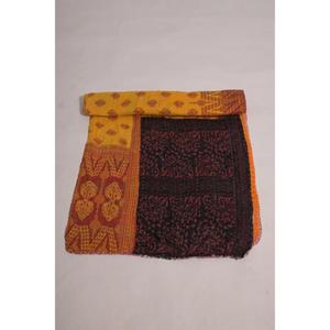 Vintage Printed Kantha Quilt Floral Cotton Handmade Reversible Washable Eco-Friendly Indian Boho Bedspread Blanket Rajasthan - Product Image 4