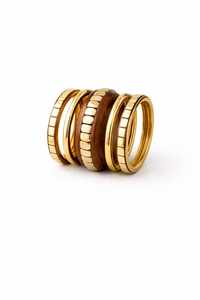 Ensemble de bracelets tendance en bois et laiton gravé, forme ronde, fait main, pour femme, collection Royal Charm Luxury - Product Image 2