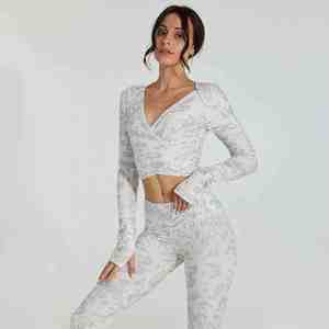 <b>Women</b> Crop Top <b>Long</b> Sleeve Gym Fitness Yoga Sets Workout Leggings Sports Bra 2pcs Yoga Suit Sports Wear Jogger Suits Yoga Set - Product Image 1