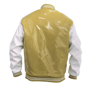 Veste universitaire en cuir PVC de qualité supérieure pour homme avec col montant et logo frontal - Veste bomber de baseball de luxe, streetwear tendance - Product Image 2