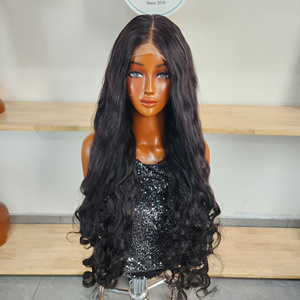 Perruque Lace Front en Cheveux Vierges Vietnamiens Longs Ondulés, Double Drawn, Haute Densité, avec Closure 5x5 Transparente, Sans Colle, Noire - Product Image 1