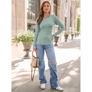 2025, Camisetas básicas ajustadas para mujer, camisetas ajustadas de cuello redondo con capas de ropa Interior informal acanalada, vestidos informales - Product Image 4