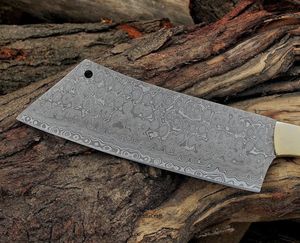 Couteau à viande et légumes en acier Damas forgé à la main, motif goutte de pluie, lame pleine longueur de 7 pouces, manche en corne de bélier, ambidextre, avec étui en cuir - Product Image 3