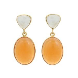 Boucles d'oreilles multi-pierres plaquées or de luxe calcédoine orange arc-en-ciel blanc naturel Style de perle de diamant mignon pour les cadeaux de fêtes - Product Image 1