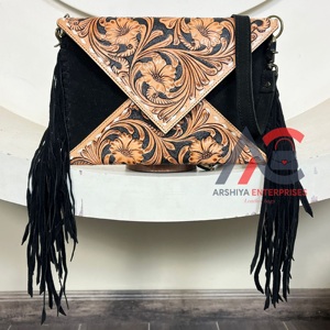 Wholesale Hand Tooled Suede <b>Leather</b> Crossbody Fringe Envelope Bags Western Genuine <b>Leather</b> Floral Carved Bohemian Shoulder <b>Purse</b> - Product Image 1