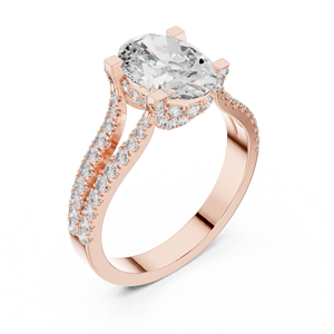 2 Carat Oval Cut Lab Created Moissanite Art Deco Engagement <b>Ring</b> Yellow Gold Over Stainless Steel-<b>Split</b> Shank Pav Band - Product Image 4