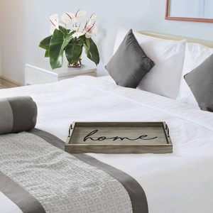 Plateau de service en bois gris rustique avec motif sérigraphié et poignées en fer noir – Plus durable et fiable – Idéal pour servir des friandises - Product Image 5