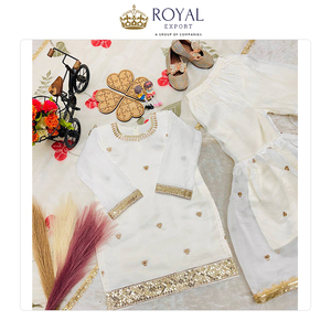 Robes élégantes pour mariage et soirée, en soie Gmy pure, ensemble Sharara pour enfants avec broderie et dupatta en organza - Product Image 2