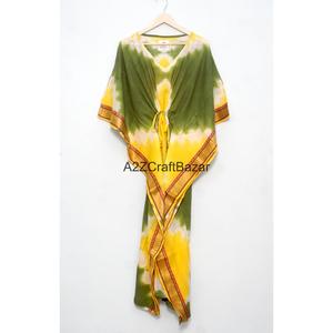 Vestido Maxi Kaftan para Mujer, 100% Algodón, Cuello en V, Sin Mangas, Silueta Ajustada, Cintura Natural, Estampado Floral, Ecológico, Casual - Product Image 6