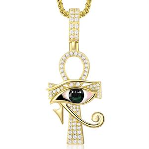 Collar de Lujo Chapado en Oro de 18K con Colgante Ojo de Horus y Ankh, con Piedras de Moissanita, Estilo Hip Hop, Fabricante de Joyería Personalizada - Product Image 1