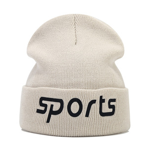 White Embroidered Sports Beanie Hat for Adults Unisex Casual Winter Knit Cap 56-58CM - Product Image 2