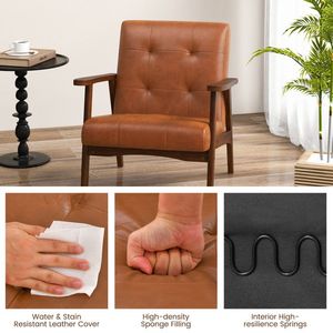 Fauteuil d'appoint en cuir de style moderne du milieu du siècle avec structure en bois d'hévéa massif pour salon - Product Image 4