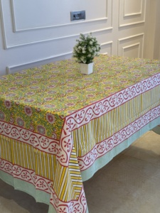 Juego de mantel de algodón con borde de girasoles amarillos, estampado floral moderno a mano, ecológico y reutilizable, para bodas y estilo rústico. - Product Image 3