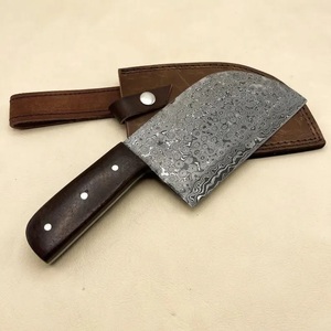 Cuchillo de carnicero hecho a mano de acero de Damasco de grado industrial con mango de madera y funda de cuero para acampar al aire libre - Product Image 2
