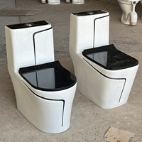 WC monobloc en céramique bleue élégante avec lignes noires - Sanitaires de luxe pour importateurs africains en gros