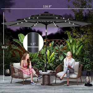 Ombrellone a braccio a 3 livelli con LED solari per esterni, con manovella inclinabile, nero - Product Image 3