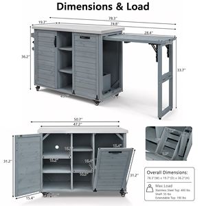 Isola da Cucina per Esterni da 78,3 Pollici con Tavolo Grill Pieghevole in Acciaio Inossidabile Impermeabile e Carrello in Legno con Vano Porta Rifiuti - Product Image 5