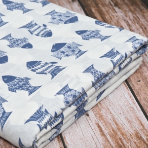 Tela de Algodón de Peso Medio, Ecológica, con Estampado Floral Blanco y Azul, Estilo Kalamkari, para Prendas de Vestir y Decoración del Hogar - Product Image 2
