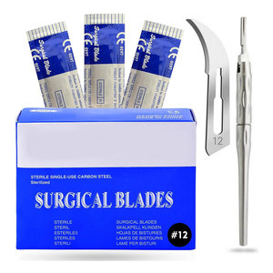 Lames de scalpel pour couteau, lames de scalpel en acier à haute teneur en carbone, lames Dermablade, emballées individuellement, stériles, avec manche de scalpel réglable - Product Image 1