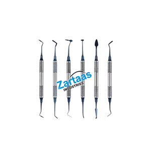 Juego de 6 espátulas de acero inoxidable para cemento dental compuesto azul, instrumentos quirúrgicos dentales de titanio amarillo - Product Image 1