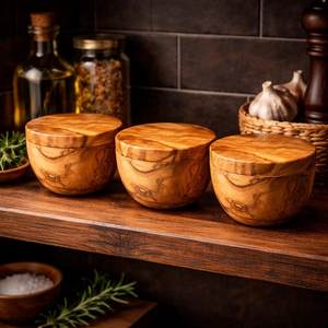 โถเกลือไม้ ภาชนะใส่เครื่องเทศไม้เนื้อแข็งแบบยั่งยืน โถเกลือคุณภาพพรีเมียมสำหรับใช้ในบ้าน ร้านอาหาร งานจัดเลี้ยง และธุรกิจบริการ - Product Image 3