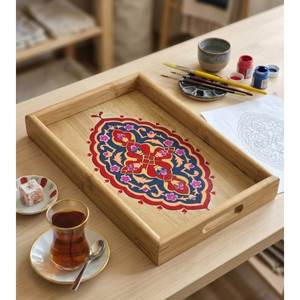 Plateau de service en bois artisanal moderne, plateau rustique pour le petit-déjeuner, décoration de table de cuisine - Product Image 1