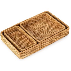 Ensemble de 3 plateaux en rotin naturel tissé marron, pour le vente en gros, livraison gratuite - Product Image 3