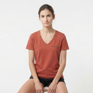 Camiseta de Cuello en V para Mujer, Manga Corta, Color Sólido, Algodón, Informal, Transpirable, Corte Regular, para Primavera y Verano - Product Image 4