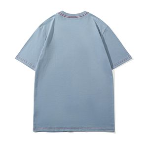 เสื้อยืดคอกลมแขนสั้นผู้ชาย ทรงโอเวอร์ไซส์ สีพื้น ฟ้าอ่อน แต่งขอบสีตัดกัน รุ่น 2027 - Product Image 1