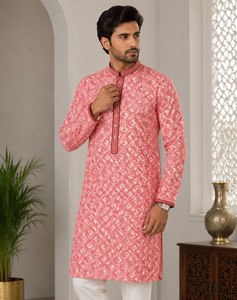 NOIIR PIGEON Ensemble Kurta Pyjama en Soie Jacquard pour Homme, Boutons Designer, Séchage Rapide, Infroissable, Style Ethnique Indien - Product Image 2