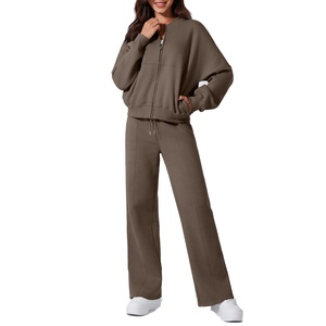 Ensemble de survêtement deux pièces pour femmes, hiver, motif uni, taille élastique, matière Spandex/Nylon - Product Image 5