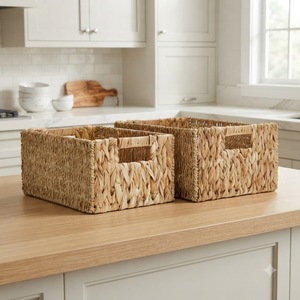 Panier de rangement domestique en jacinthe d'eau tressée naturelle, fait main, style rustique, décoratif, gain de place - Product Image 2
