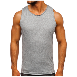 Camiseta deportiva sin mangas para hombre, 95% algodón, 5% spandex, gris, personalizada para gimnasio, con logo bordado, unisex. - Product Image 1