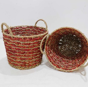 Panier de rangement bohème en jonc de mer, corbeille tressée à la main avec poignées pour vêtements, linge, chambre et décoration intérieure - Product Image 2