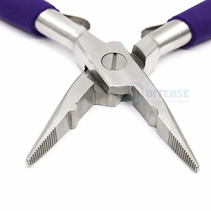 Alicates de 5 pulgadas de acero inoxidable para extensiones de cabello con mordaza dentada de 3.4mm de orificio completo, mango azul resistente y aguja de doble cara - Product Image 2