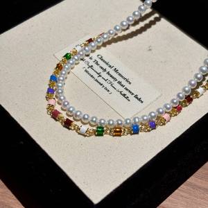 Collier de luxe double couche arc-en-ciel, design de niche, perles dopamine, perle d'eau douce, chaîne de clavicule, superposé tendance - Product Image 4