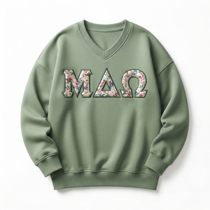 <b>Women's</b> <b>V</b>-<b>Neck</b> Oversized <b>Sweatshirt</b> With Floral Embroidered Letters Full Sleeve Knitted Cotton Autumn Wear - Product Image 6