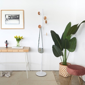 Latest design white PVD coated metal coat <b>stand</b> with round base minimalist entryway customized options - Product Image 6