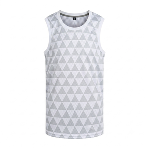 Maillot de basket-ball blanc personnalisé sans manches, devant en mesh, logo, antibactérien, respirant, séchage rapide, coupe athlétique, homme, 100% polyester 3D - Product Image 1