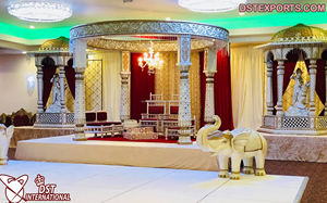 Decoración Tradicional de Mandap para Bodas Tamilas e Indias, Mandap Redondo de FRP Dorado, Mandap de Boda Tallado en Dorado Deslumbrante, EE. UU. - Product Image 2