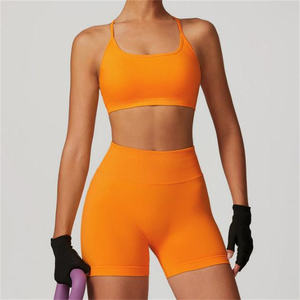 Ensemble de vêtements de sport pour femmes, short sans couture, soutien-gorge de sport à col en U, extensible, respirant, tenue de sport, de fitness, de course à pied et de yoga - Product Image 4