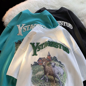 Camisetas Unisex 100% Algodón con Logotipo Chenille Personalizado, MOQ Bajo, Corte Holgado, Cuello Redondo, Estilo Hip Hop - Product Image 4