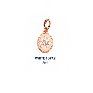 Pendentif en topaze blanche personnalisé OEM en gros, pierre de naissance d'avril, plaqué or rose, breloque ovale en forme de fleur pour la fabrication de bijoux DIY - Product Image 1