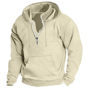 Men's Hooded Quarter Zip Sweatshirt Solid Green Fleece Casual Boxy Fit Autumn Polyester/Cotton Waterproof Pocket - Product Image 3