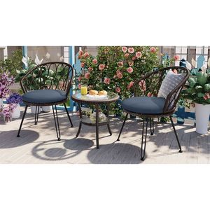 Set da Esterno U_STYLE in 2 Pezzi, Sedie Singole in Rattan con Tavolo Rotondo in Vetro per Terrazze, Balconi o Cortili - Product Image 4